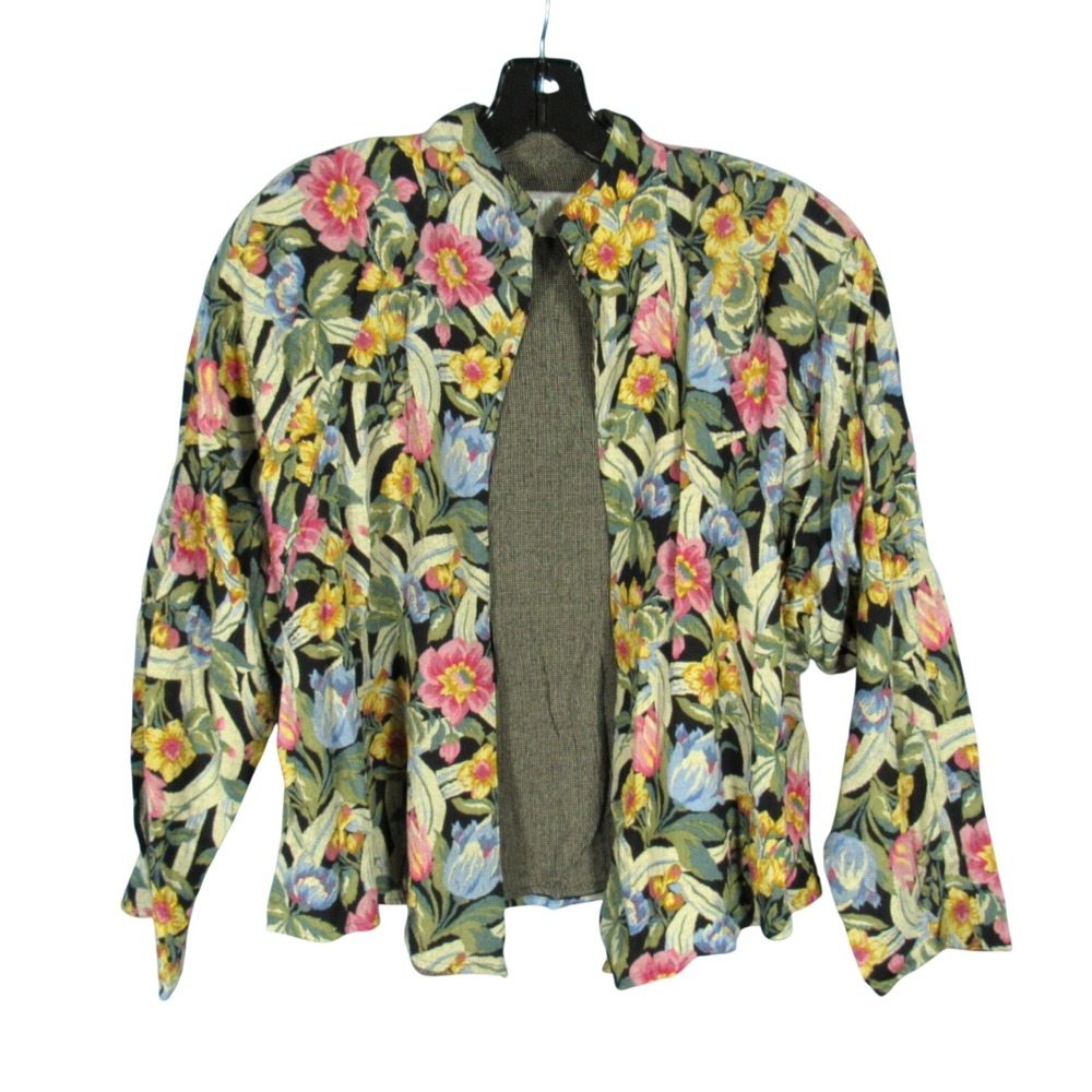 PLATINUM By DOROTHY SCHOELEN Black/Mutli TAPESTRY Open Front JACKET/CARDIGAN L